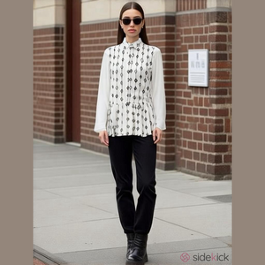 Chico's Black White Geometric Button Front Top Blouse 0 Small